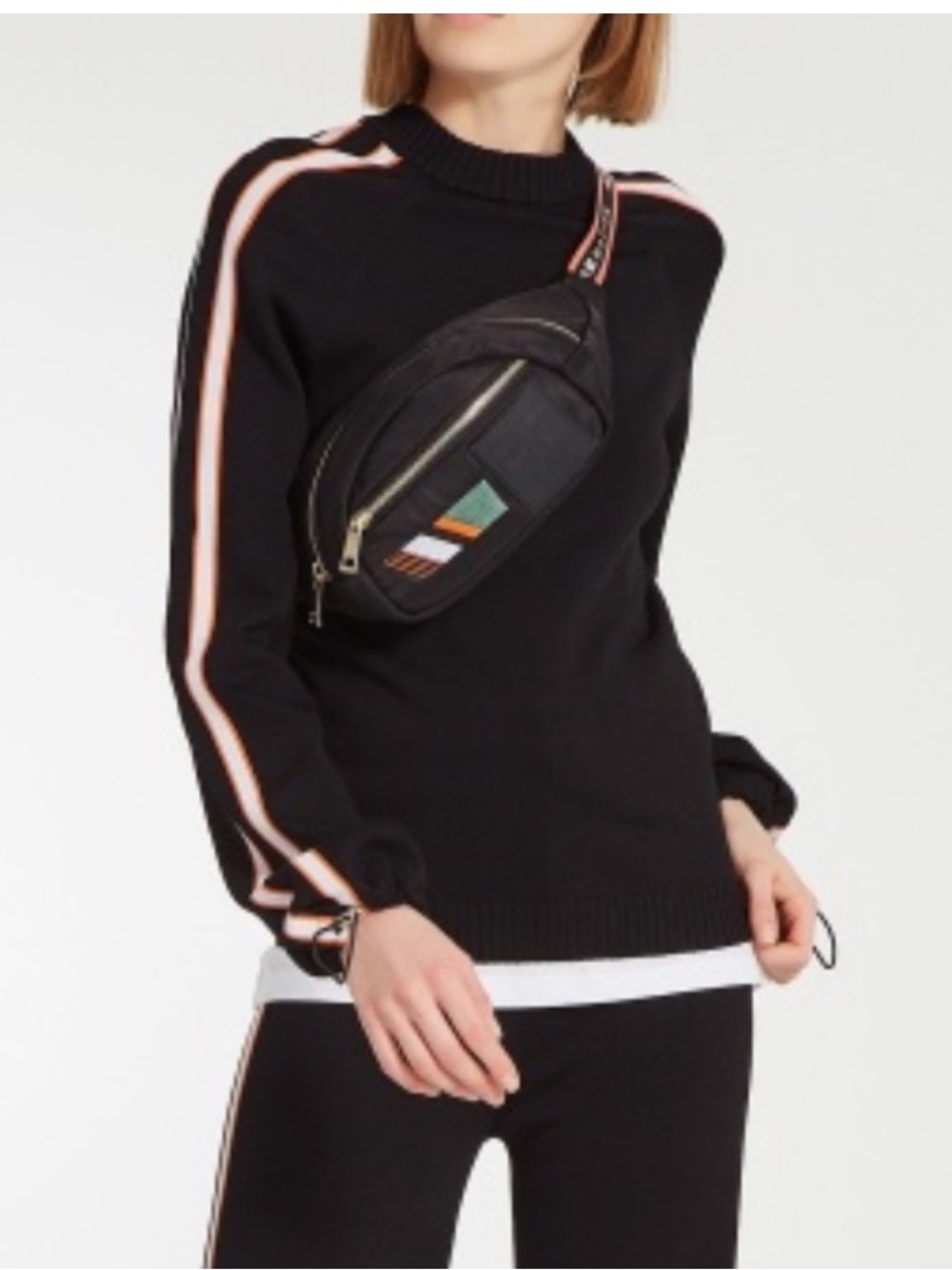 P.E Nation Sweater Women’s Medium Salute Stripe Knit Black Drawcord Sleeves Q